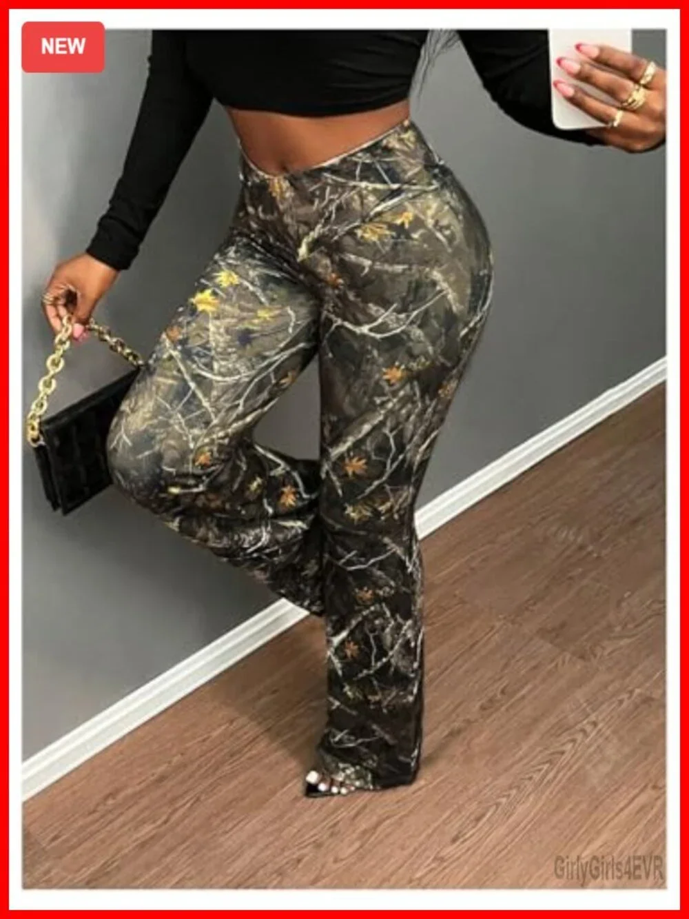 High Waisted Flare Leggings Bootcut Bell Bottom Camo Pants Stretchy Polyester